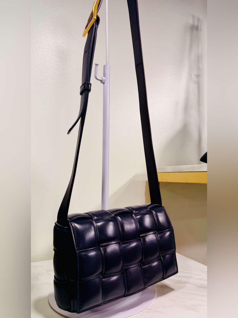 Brand new Bottega Veneta Nappa Maxi Intrecciato Padded Cassette Bag in Dark Blue